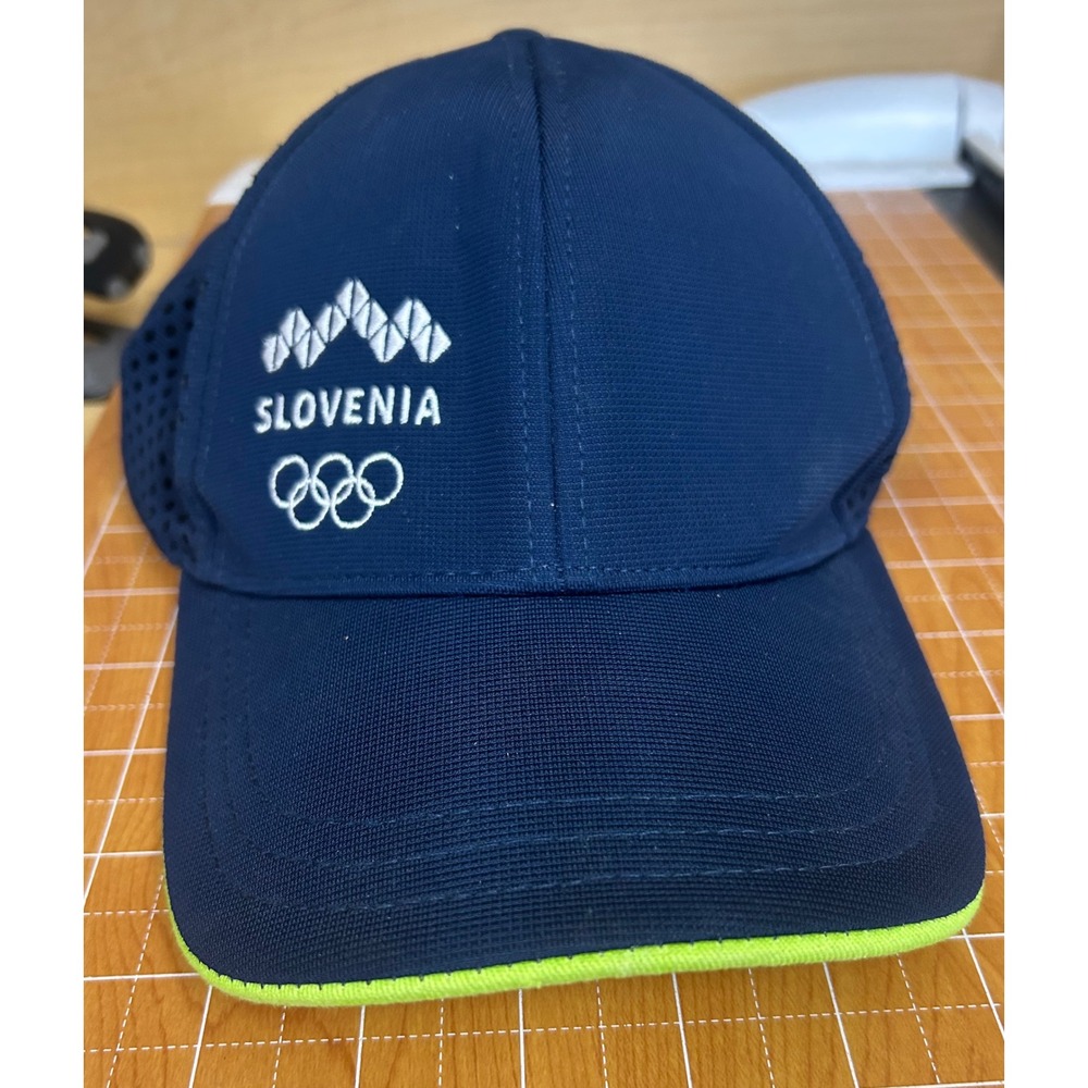 Peak Slovenia Olympic Team Hat Navy Blue Lime Green Adjustable Mesh Athletic Cap